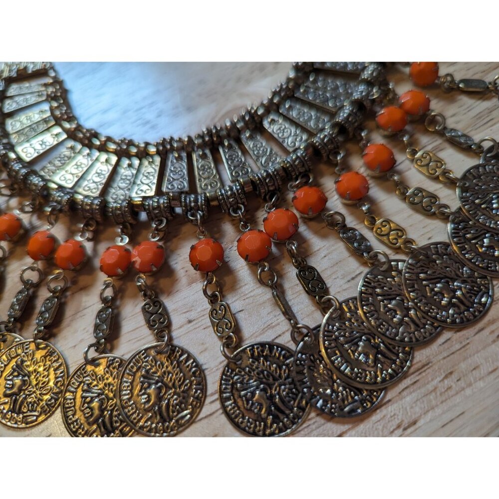 Statement piece Cleopatra style coin necklace Republic of france burnished gold - Picture 4 of 11